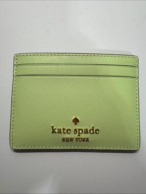 kate spade Lime Green Saffiano Leather Card Case with Gold Logo